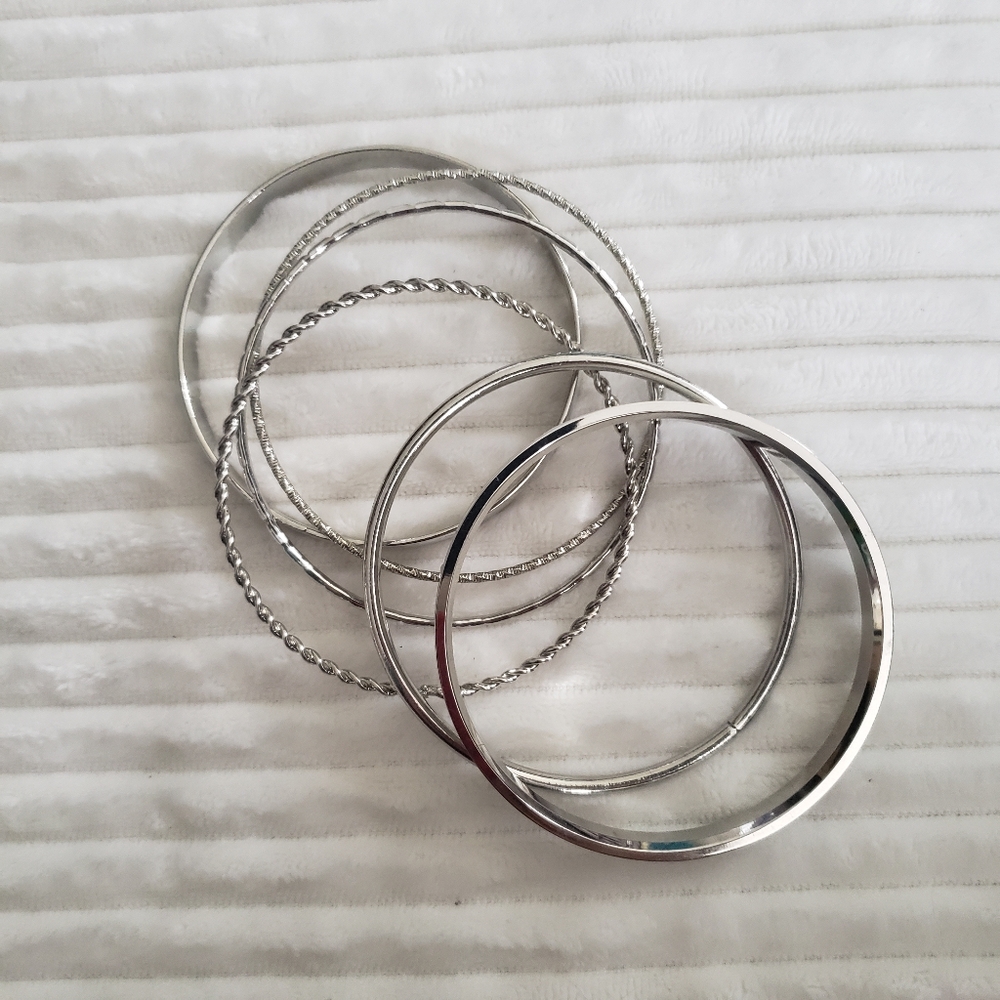 6 Pk Assorted Silver Bangle/ Bracelets - image 3